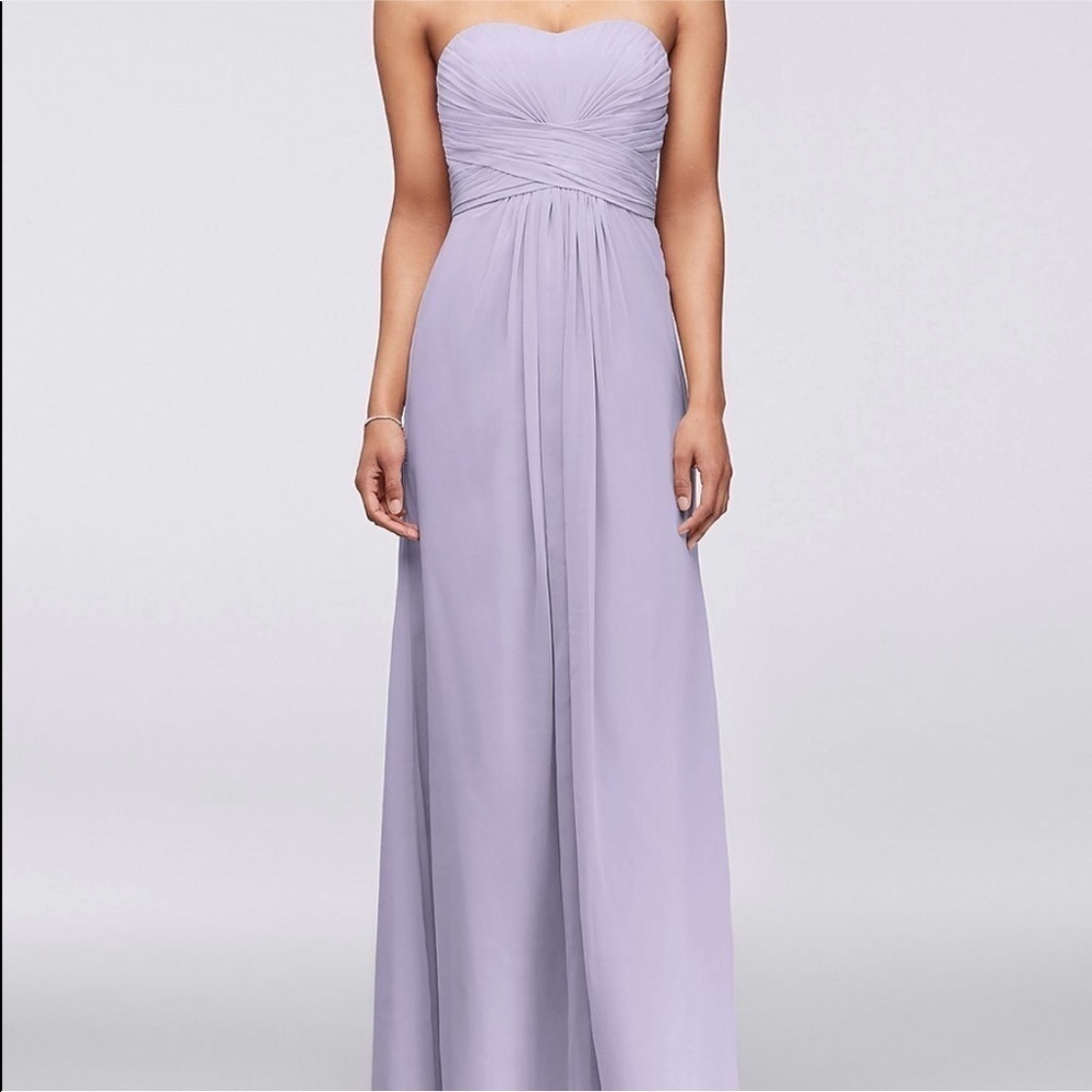 David’s Bridal strapless chiffon dress with pleated bodice Iris